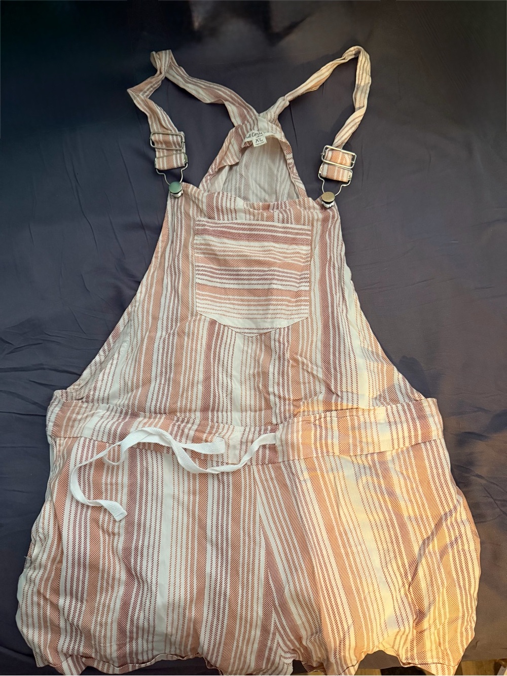 Striped Peach-White Linen Blend Romper Overalls